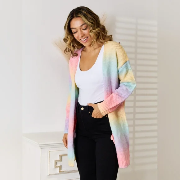 Just Jen Pastel Multicolor Gradient Women's Cardigan Sweater - Picture 2 of 7